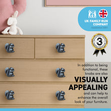 Load image into Gallery viewer, Pack of 2 CAST IRON SQUIRREL SHAPED DRAWER KNOBS for Kitchen cupboards | Cast Iron Antique style finish | Vintage charm meets modern functionality | 4cm wide x 2cm depth | Draw cabinet pull knob.