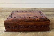 Load image into Gallery viewer, Carved Pattern Dark Wood Treasure Chest Trinket Box