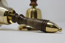 Load image into Gallery viewer, Wooden handled Solid Brass School Hand Bell with Split Ring Attachment | Dinner | Reception| School | Last Orders | Library Bell | Fire Bell | Christmas bell | 29cm high x 13cm diameter