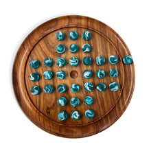 Load image into Gallery viewer, 30cm Diameter WOODEN SOLITAIRE BOARD GAME with FROSTED ICEBERG GLASS MARBLES | classic wooden solitaire game | strategy board game | family board game | games for one | board games
