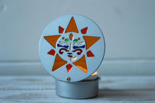 Load image into Gallery viewer, Set of 3 Silver Sun Moon Star Multi Colour Glass Candle Holder