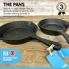 Load image into Gallery viewer, Set of two Cast Iron Skillets 1 x 8 Inch and 1 x 6 inch | Oven Safe Tarte Tatin Skillet Frying Pan for Indoor and Outdoor use | Cast Iron Cookware | Grill Pan | Stove Top | Skillet Pan