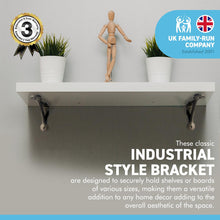 Load image into Gallery viewer, 2 x GALLOWS PENNY END SHELF BRACKETS – 6 X 6 Inch Grey Cast Iron Heavy Duty Pair of Wall Bracket for Shelves | Grey Shelf Brackets | Vintage Wall Shelf brackets | Classic Industrial Style Bracket