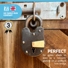 Load image into Gallery viewer, HEAVYWEIGHT CAST ANTIQUE STYLE IRON METAL PADLOCK | Love Padlock | Industrial Style Padlock | Key Padlock | Shed padlock | Gate Padlock | 9cm x 6cm | 2 Keys | Pirates Treasure Chest Padlock