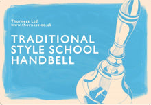 Load image into Gallery viewer, Wooden handled Solid Brass School Hand Bell with Split Ring Attachment | Dinner | Reception| School | Last Orders | Library Bell | Fire Bell | Christmas bell | 29cm high x 13cm diameter
