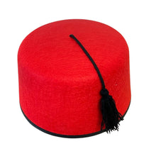 Load image into Gallery viewer, Red Moroccan Style Fez hat with Black Tassel | Turkish Ottoman Fes Pasha Fez Egyptian | Grand Master to Abu from Aladdin | Tarboosh
