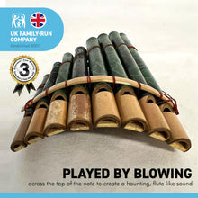 Load image into Gallery viewer, PERUVIAN PANPIPES FEATURING LEAF PATTERN 20cm x 12cm | 8 Pipes | Traditional South American Instrument | Pan Pipe instrument | flute instrument | instrumental | Fair Trade