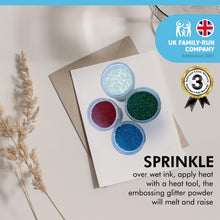 Load image into Gallery viewer, WOW! 4 piece Embossing Glitter Glitz Collection| 4 x 15ml pots | Blue White Red and Green Glitz | Free your creativity and enhance your card making sparkle | High-quality and NON-TOXIC