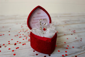 Glass bear in love heart shaped box for a much loved mum thank you Mum