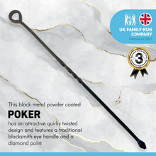 Load image into Gallery viewer, Metal Fireside Poker | Black Powder finish durable metal construction long length fireside poker | Twist handle design with hanging loop | Open Fire Wood Burner Fire Pit BBQ | 54 cm length