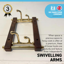 Load image into Gallery viewer, Two-way Folding Coat Hook | Polished brass finish | | Wall mounted for bathroom kitchen bedroom | Captains hook | independently swivelling arms | Versatile and elegant