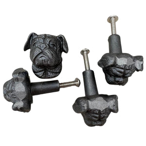 Pack of 4 CAST IRON CUTE TERRIER DOG DRAWER KNOBS for Kitchen cupboards | Cast Iron Antique style finish | Vintage charm meets modern functionality | 3.5cm wide x 2cm depth