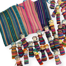 Load image into Gallery viewer, Set of 30 Guatemalan handmade Worry Dolls with 3 colourful crafted storage bags | Worry Dolls for Girls | Worry Dolls For Boys | Anxiety Dolls | Worry Doll | Guatamalan Doll