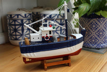 Load image into Gallery viewer, Wooden model Navy White and Red Hull fishing boat with realistic fishing finishing touches Ornament