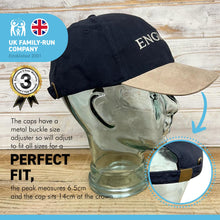 Load image into Gallery viewer, Adjustable size ENGINEER BLACK BASEBALL CAP | yachting cap | sailors cap | 100% cotton twill material | low profile front contrast peak | six panel hat