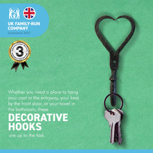 Load image into Gallery viewer, CAST IRON LOVE HEART HOOK | 12cm (H) x 6cm (W) | Decorative wall mounted entryway hall hook for hanging | Kitchen Bedroom Bathroom Coat Pegs Hooks