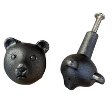 Load image into Gallery viewer, Pack of 2 CAST IRON BEAR FACE DRAWER KNOBS for Kitchen cupboards | Cast Iron Antique style finish | Vintage charm meets modern functionality | 3cm wide x 2cm depth |