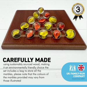 13cm Square wooden triangle marble solitaire game | | classic wooden solitaire game | strategy board game | family board game | games for one | puzzle games
