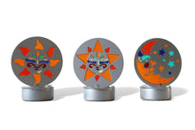 Load image into Gallery viewer, Set of 3 Silver Sun Moon Star Multi Colour Glass Candle Holder