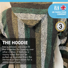Load image into Gallery viewer, MINTY GREEN Mexican Baja Jerga HOODIE Hippie Festival top | SIZE LARGE | Warm and cosy with brushed soft lining | Blended 50% Acrylic, 50% Cotton | oversized fit jumper hoodies.