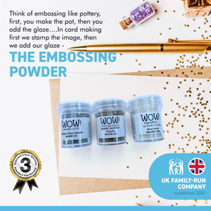WOW! 3 piece Embossing Glitter Winter Collection| 3 x 15ml pots | Silver Sparkle Silver Snow and Metallic Gold Rich| Free your creativity and enhance your card making sparkle | High-quality and NON-TOXIC