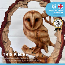 Load image into Gallery viewer, Eye catching Free Standing GRACEFUL OWL ON A LOG decorative ORNAMENT