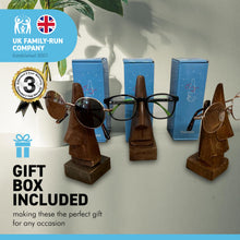 Load image into Gallery viewer, SET OF THREE Gift Packaged GLASSES HOLDERS | SPECTACLE STAND | Gift for any occasion | Home or office accessory | Hand finished quality ETHICALLY SOURCED solid wood