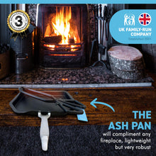 Load image into Gallery viewer, Traditional ash pan – 28cm wide (11") with handle and heavyweight cast iron tongs | Ideal for Standard Sized fire grates | ash pan for open fires | ash pan for log burners| fire ash pan