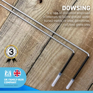 Pair of DOWSING DIVING RODS with Handles and INSTRUCTIONS for use