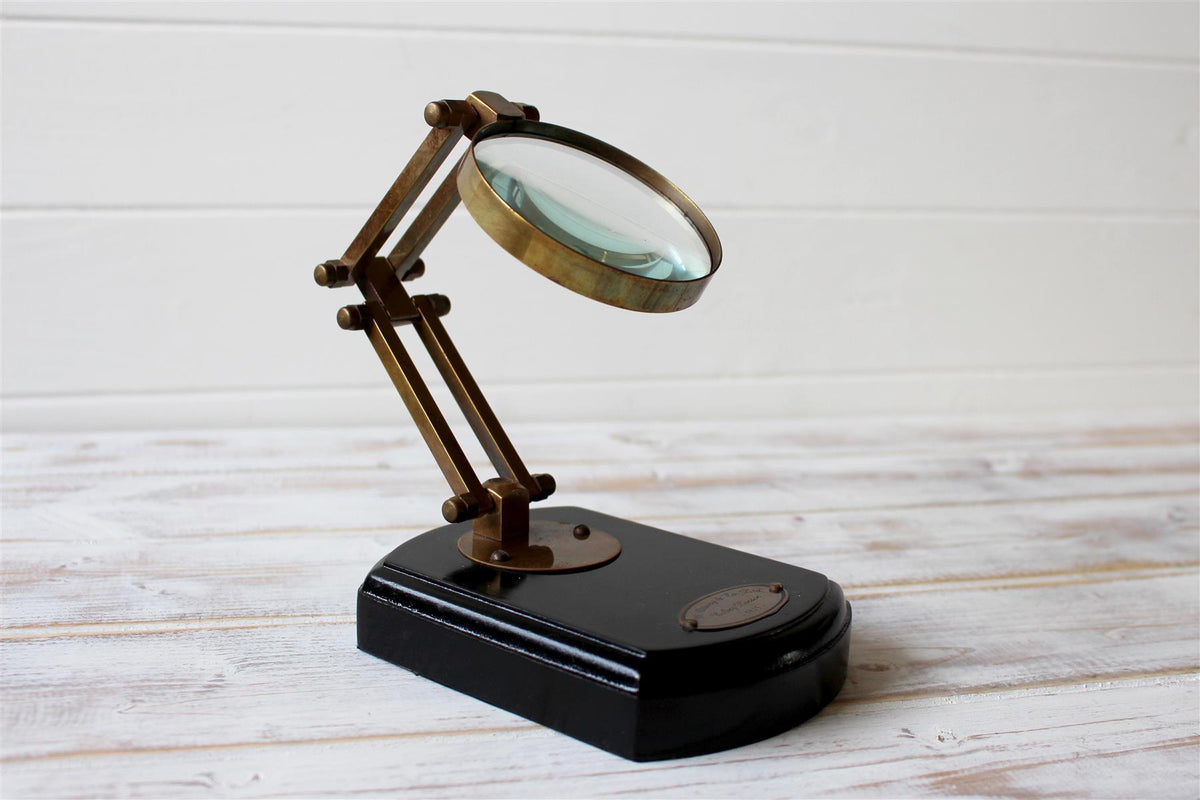 Vintage Brass Adjustable Magnifying Glass Desk Stand online 4