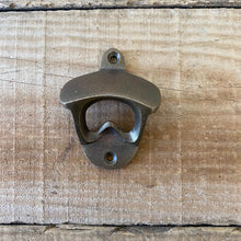 Load image into Gallery viewer, Cast Iron Retro Wall Mounted Bottle Opener - Antique Brass Finish
