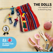 Load image into Gallery viewer, Set of 5 Mini-Guatemalan handmade Worry Dolls with a colourful crafted storage bag | Worry Dolls for Girls | Worry Dolls For Boys | Anxiety Dolls | Worry Doll | Guatamalan Doll