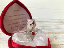 Load image into Gallery viewer, Glass bear in love heart shaped box for a much loved mum thank you Mum
