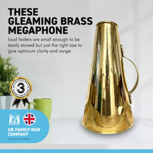 Load image into Gallery viewer, Gleaming BRASS Old Fashioned Director LARGE METAL MEGAPHONE Loud Hailer | Movie Prop | Film Prop |TV Prop |Fancy Dress | Mega phone | Megaphone speaker | Voice amplifier | Film prop replica