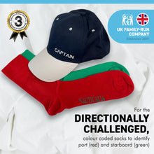 Load image into Gallery viewer, CAPTAIN BASEBALL CAP and PAIR of NAUTICAL cotton rich woven SOCKS