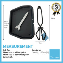 Load image into Gallery viewer, Traditional ash pan – 28cm wide (11") with handle and heavyweight cast iron tongs | Ideal for Standard Sized fire grates | ash pan for open fires | ash pan for log burners| fire ash pan