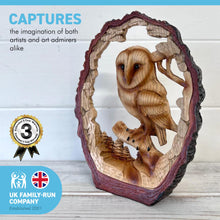 Load image into Gallery viewer, Eye catching Free Standing GRACEFUL OWL ON A LOG decorative ORNAMENT