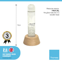 Load image into Gallery viewer, FITZROY STORM GLASS WEATHER PREDICTION DESK ORNAMENT | Weather forecaster | Weather station |barometer | science ornament | weather predicting storm glass with wooden stand | 14 cm x 6 cm x 6 cm