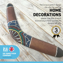 Load image into Gallery viewer, Decorative Wooden Boomerang | Colourful Aboriginal Style Dot Painted | 40 cm length | Decorative |suitable for garden or Park | classic V-shaped design makes the boomerang easy to handle