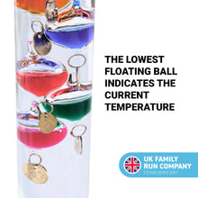 Load image into Gallery viewer, Large 44cm tall Free standing Galileo thermometer in Gift packaging