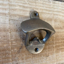 Load image into Gallery viewer, Cast Iron Retro Wall Mounted Bottle Opener - Antique Brass Finish