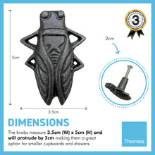 Load image into Gallery viewer, Pack of 2 CAST IRON FUNKY BUG DRAWER KNOB for Kitchen cupboards | Cast Iron Antique style | Vintage charm meets modern functionality | 5cm (L) x 2cm (D)