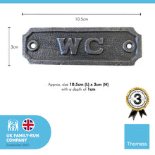 Load image into Gallery viewer, Cast Iron Antique Style WC PLAQUE SIGN | 10.5cm (L) x 3cm (H) | supplied with Two Screws for Easy fixing