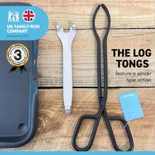 Load image into Gallery viewer, Traditional ash pan 33cm wide (13") with handle and heavyweight cast iron tongs | Ideal for Standard Sized fire grates | ash pan for open fires | ash pan for log burners| fire ash pan