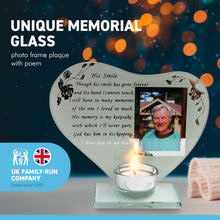 Load image into Gallery viewer, His Smile glass memorial candle holder and photo frame | thinking of you gifts | Dad memorial gift
