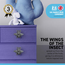 Load image into Gallery viewer, Pack of 2 CAST IRON CUTE FLYING BUG INSECT SHAPED DRAWER KNOBS for Kitchen cupboards | Cast Iron Antique style finish | Vintage charm meets modern functionality | 4.5cm wide x 2cm depth | Draw cabinet pull knob.