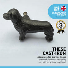 Load image into Gallery viewer, CAST IRON ADORABLE DOG DRAWER KNOB for Kitchen cupboards | Cast Iron Antique style finish | Vintage charm meets modern functionality | 6.5cm wide x 2cm depth