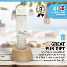 Load image into Gallery viewer, FITZROY STORM GLASS WEATHER PREDICTION DESK ORNAMENT | Weather forecaster | Weather station |barometer | science ornament | weather predicting storm glass with wooden stand | 14 cm x 6 cm x 6 cm