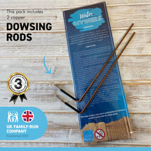 Load image into Gallery viewer, COPPER DOWSING DIVING RODS with Handles and INSTRUCTIONS for use