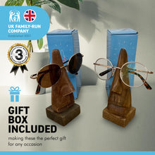 Load image into Gallery viewer, Pair of Gift Packaged GLASSES HOLDERS | SPECTACLE STAND | Gift for any occasion | Home or office accessory | Hand finished quality ETHICALLY SOURCED solid wood